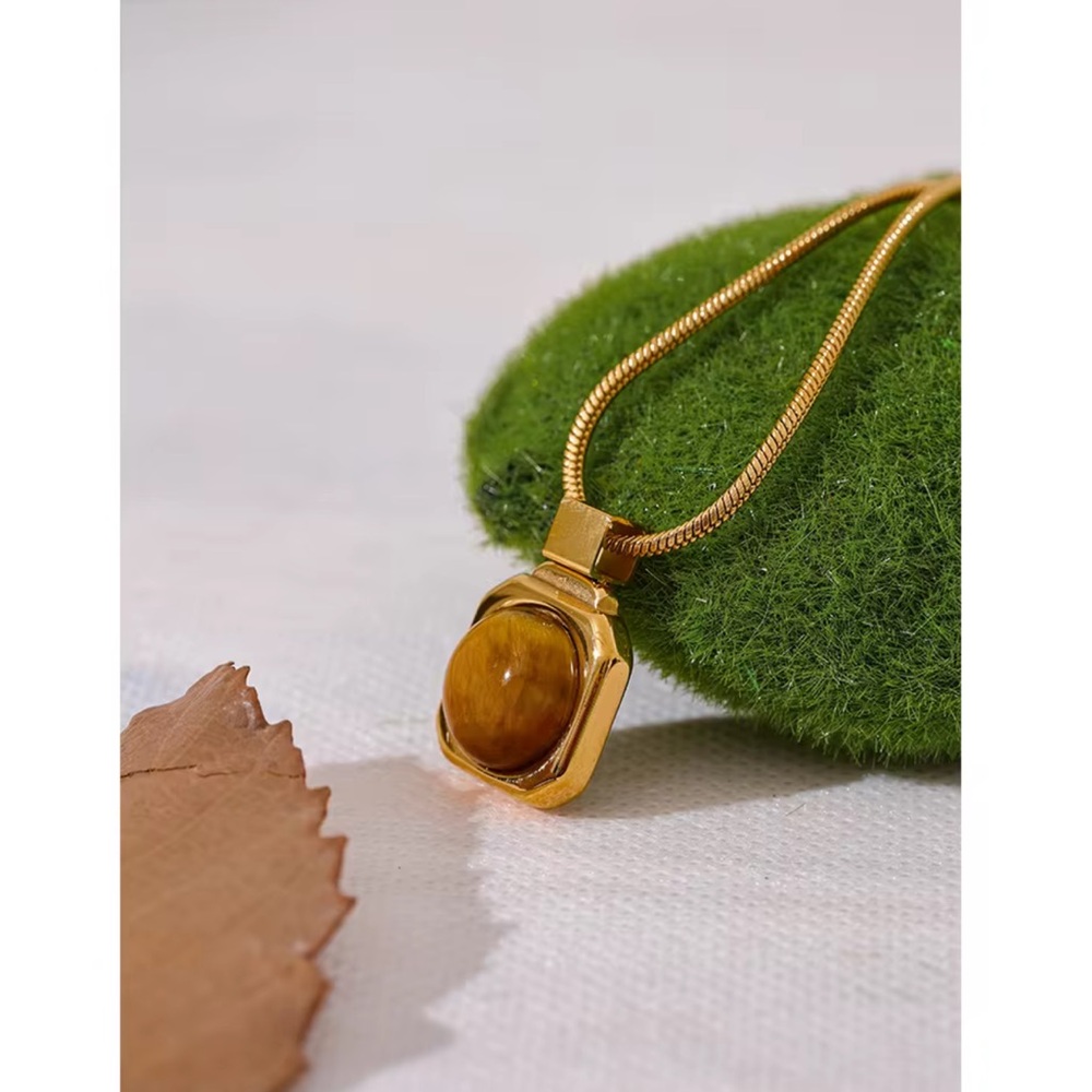 Natural Tiger Stone Square Pendant Necklace - Picture 8 of 13